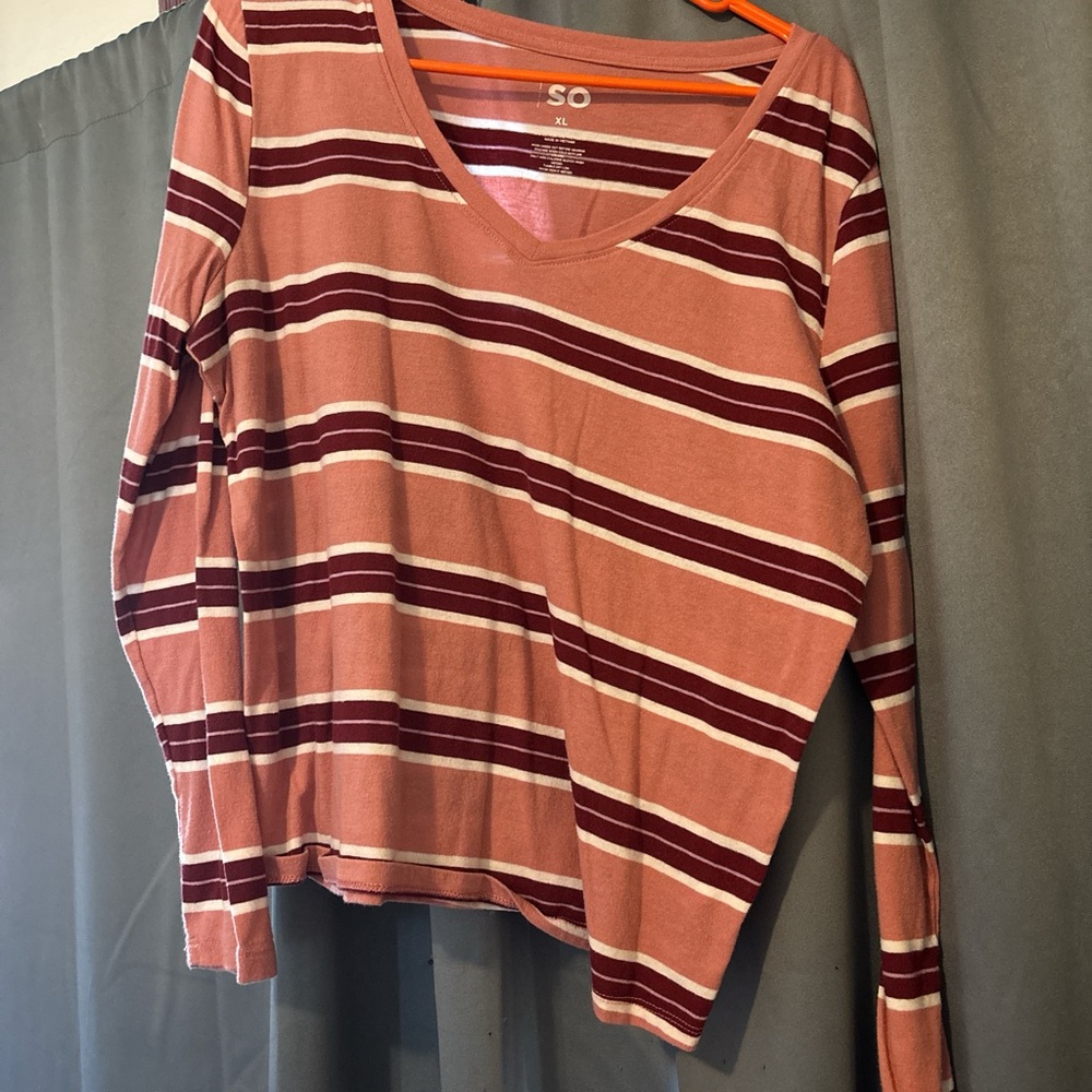 SO Women's Long Sleeve Top in Pink and Burgundy Stripes